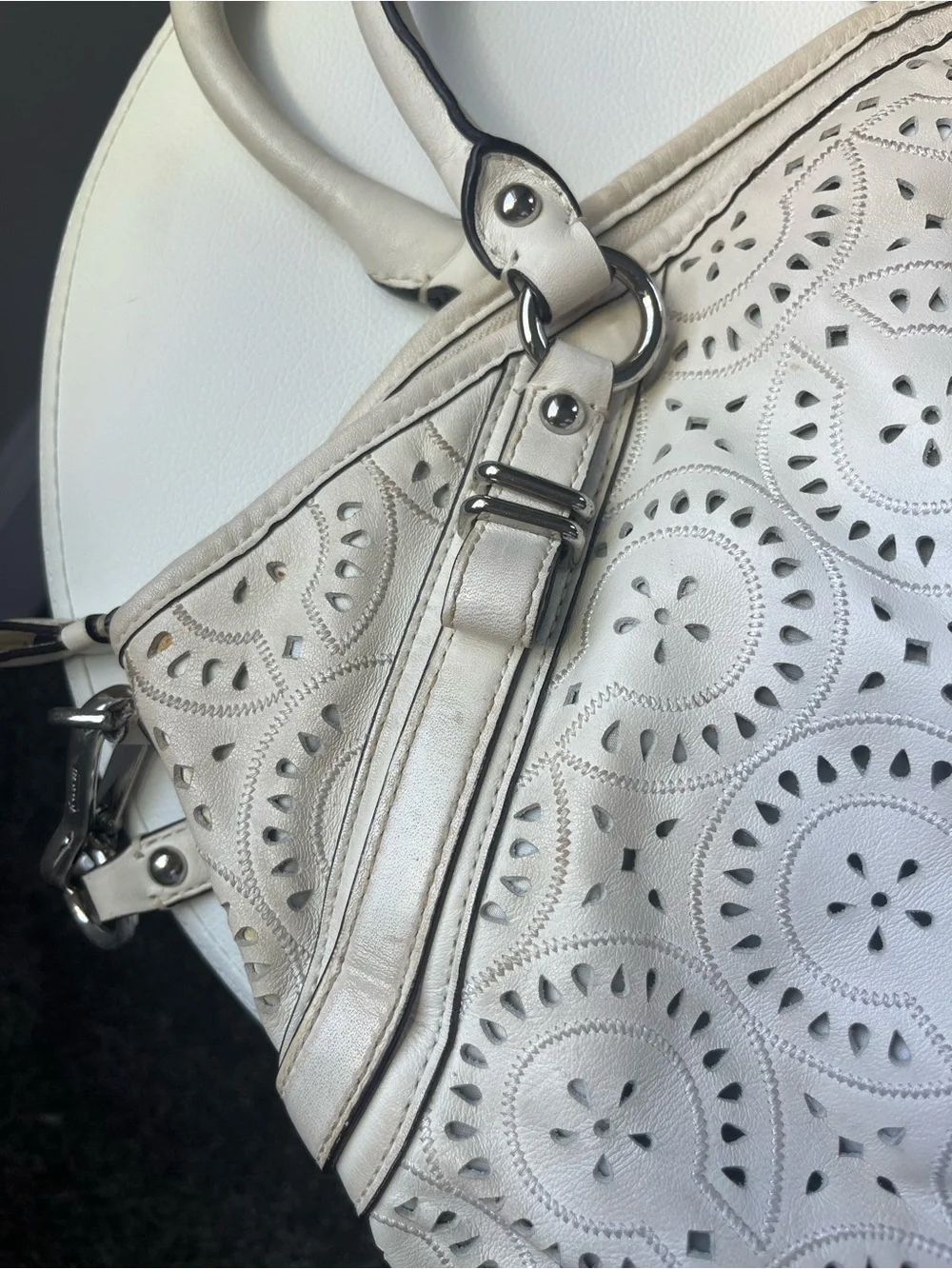 COACH 16997 MADISON SOPHIA LASER CUT OP ART 2-WAY LEATHER HANDBAG
